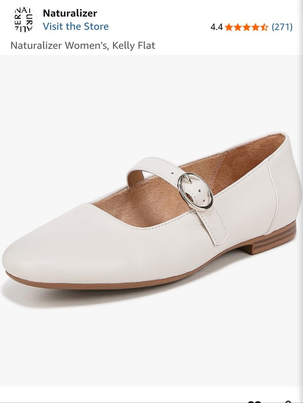 Naturalizer Women Warm White Kelly Mary Jane Flat Leather 7.5 NWT